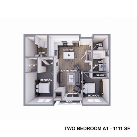 Floor plan for 2 beds, 2 baths, 1147 sqft